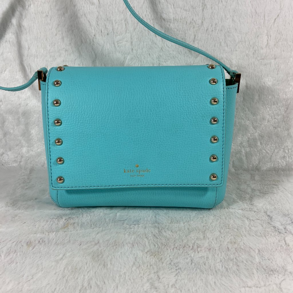 Kate Spade New York Sanders Place Avva Blue Leather Crossbody Bag Gold Stud Euc